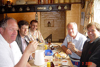 The team lunching at a pub (Christopher Winn on the right).