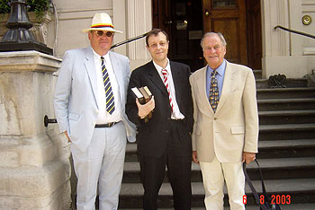 Hugh, Michael and Moray celebrating JLM’s ninety-fifth anniversary in August 2003.