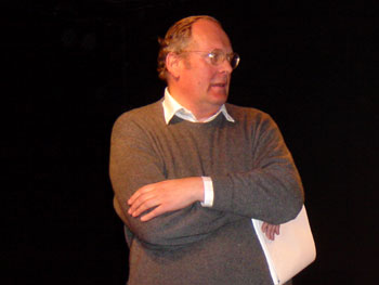 Hugh Massingberd directing his play at the Jermyn Street Theatre in January 2003.